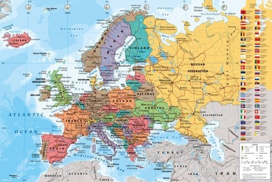 Kurk24 Kurk prikbord Europa landenkaart - 60 x 90 cm  - 9mm multiplex & 6mm kurk