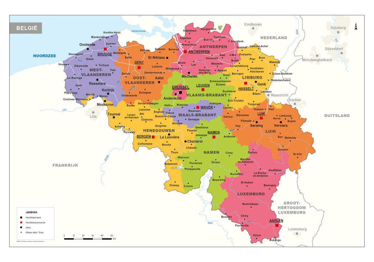 Kurk24 Kurk prikbord landkaart België - 60 x 90 cm