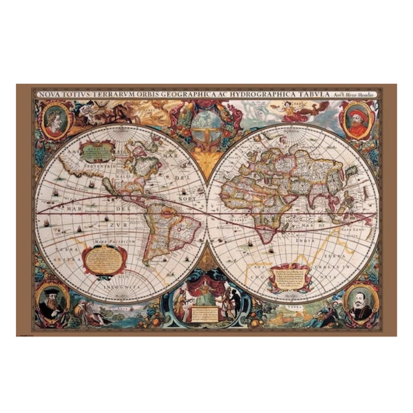 Kurk prikbord wereldkaart - HISTORISCH - 60 x 90 cm - 9mm multiplex & 6mm kurk