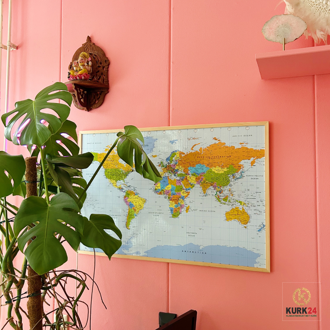 Kurk24 kurk prikbord wereldkaart - houten lijst - 60 x 90 cm