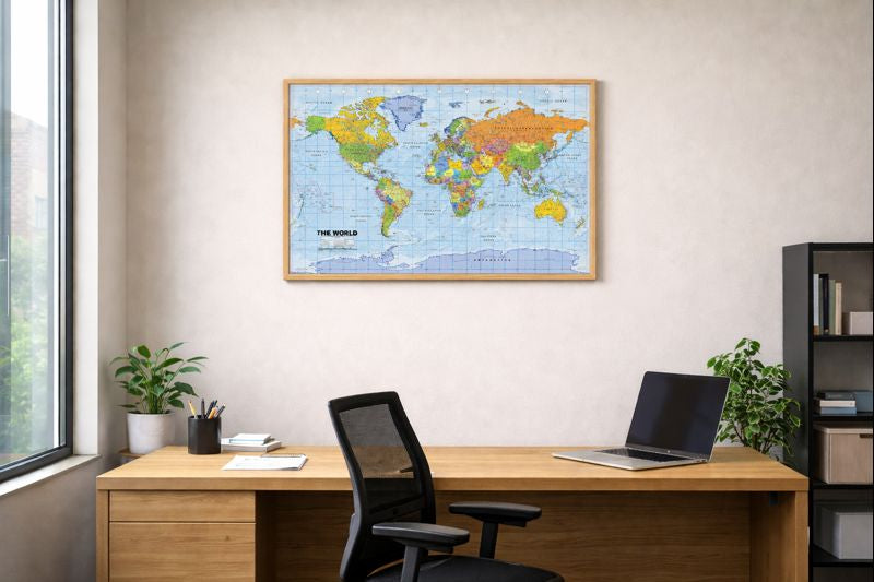 Kurk24 kurk prikbord wereldkaart - houten lijst - 60 x 90 cm