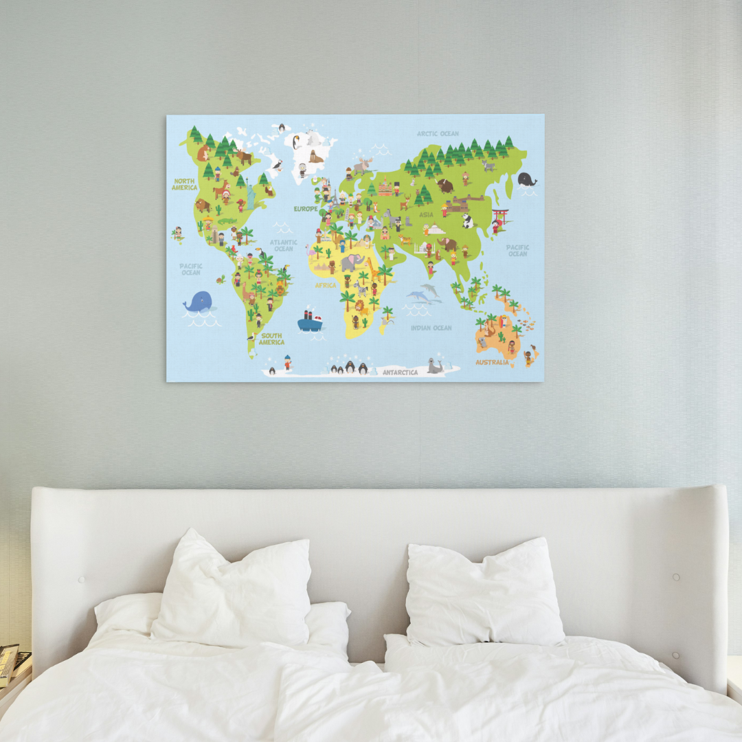 Kurk24 Kurk prikbord - Wereldkaart voor Kinderen - Safari - 100 x 140 cm