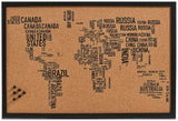 Kurk24 Kurk prikbord - wereldkaart - zwarte zeefdruk - 60 x 40 cm - LETTERKAART
