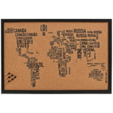 Kurk24 Kurk prikbord - wereldkaart - zwarte zeefdruk - 60 x 40 cm - LETTERKAART