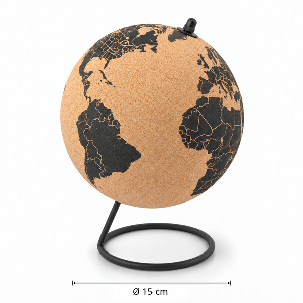 Kurk wereldbol - globe - diameter 15 cm.