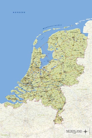 Kurk24 Poster landkaart Nederland - Licht Groen - 60 x 90 cm