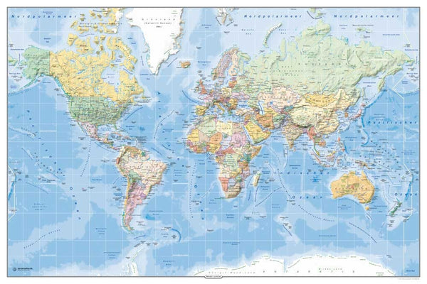 Poster Wereldkaart - Zonder vlaggen -  60 x 90 cm