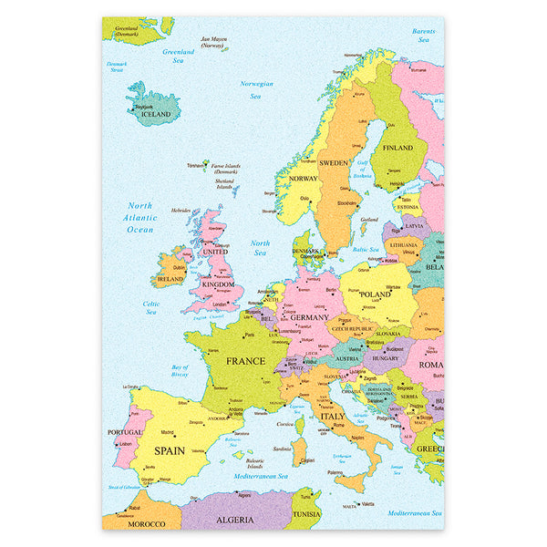 Prikbord europakaart - 6mm kurk + 9mm multiplex - 60 x 90 cm