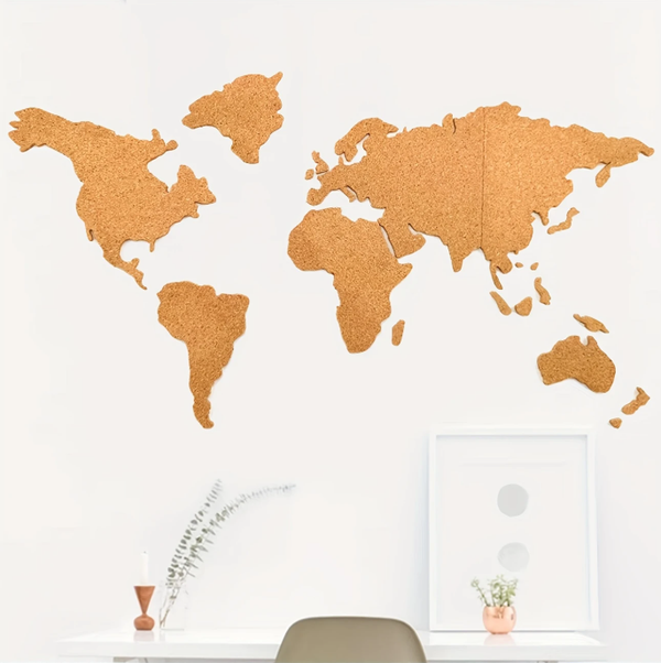 Zelfklevende Kurk Wereldkaart – 100x50 cm – Inclusief Pushpins