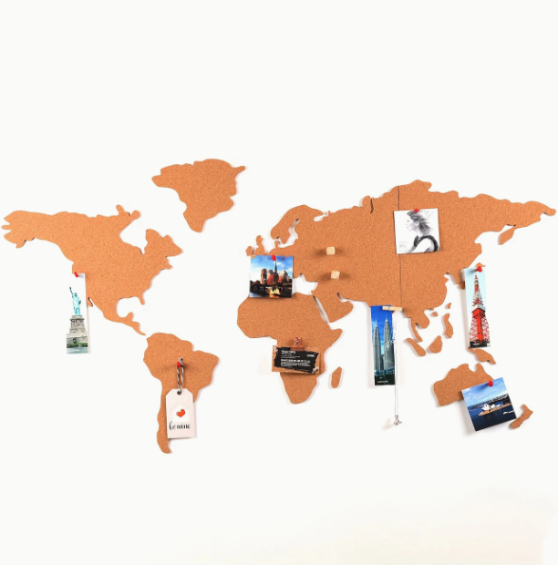 Kurk24 Zelfklevende Kurk Wereldkaart – 100x50 cm – Inclusief Pushpins